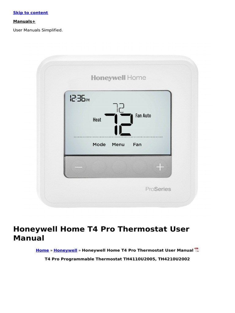 Honeywell Home t4 Pro Thermostat Manual PDF Thermostat