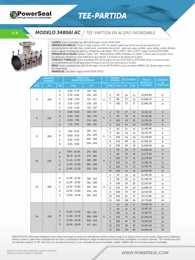 Catalogo Tee Partida 3480ai Ac | PDF | Tornillo | Acero