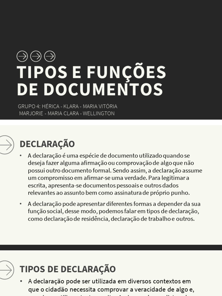 Tipos e Funções de Documentos | PDF | Finanças e Administração de Capital