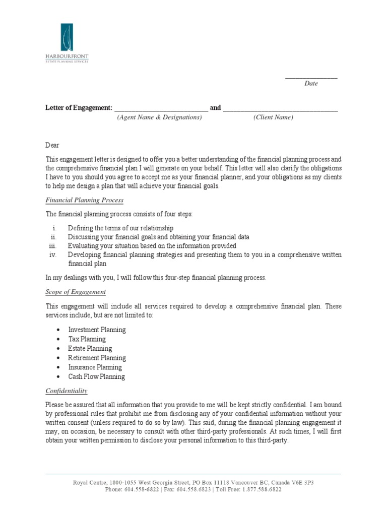 Sample Fee For Service Engagement Letter | PDF | Insurance | Financial Plan