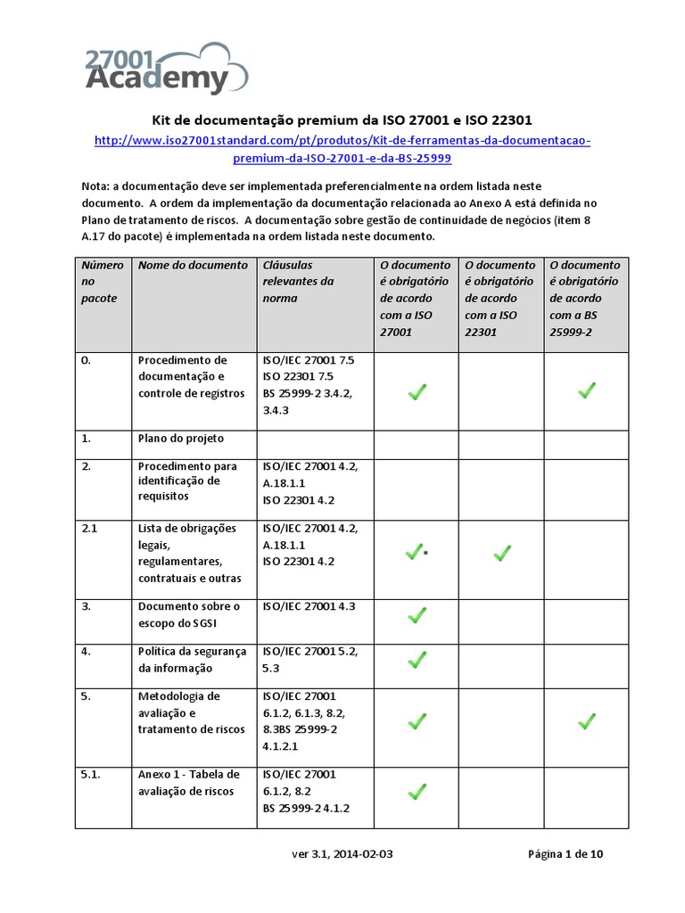 Lista de Documentos Kit de Documentacao Premium Da ISO 27001 e ISO ...