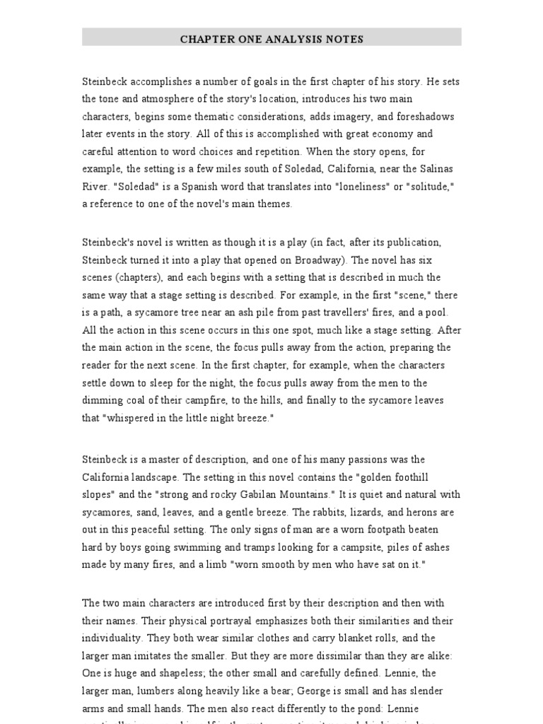 Chapter 1 Analysis of "Of Mice and Men" | PDF | John Steinbeck
