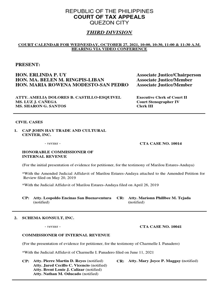 Republic of The Philippines Quezon City: Court of Tax Appeals | PDF |  Government Institutions | Public Law