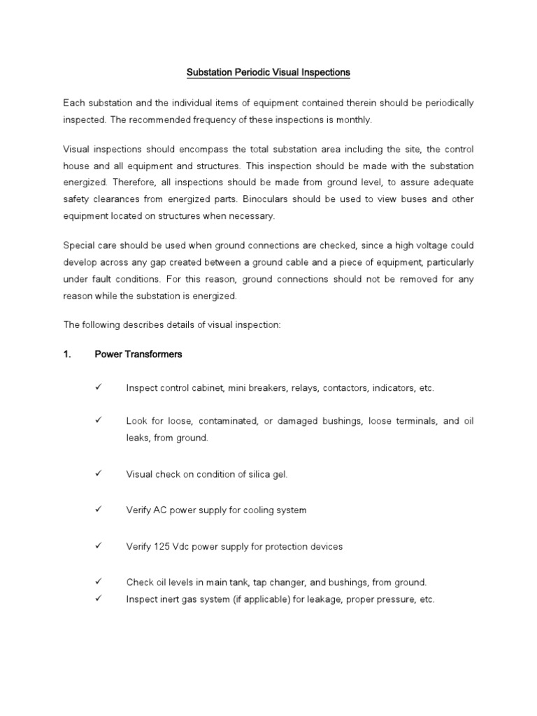 Substation Visual Inspection Guidelines | PDF | Electrical Substation ...