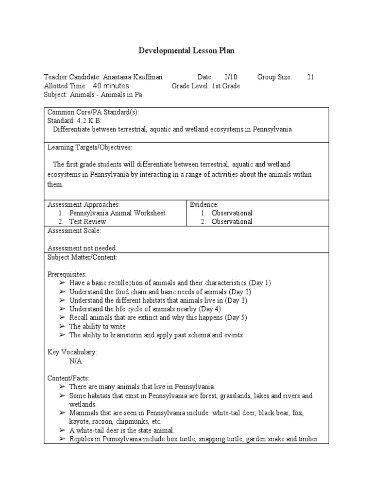 1st Grade Ecosystems Lesson Plan | PDF | Wetland | Habitat