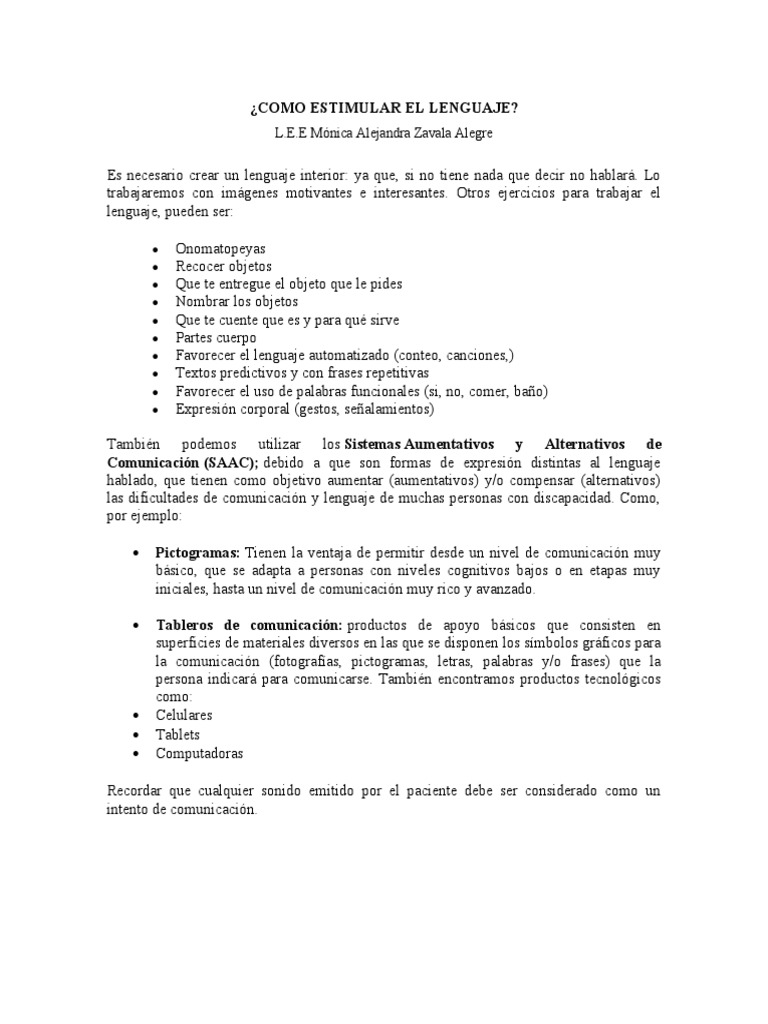 Estimulación del Lenguaje y Ejercicios | PDF | Comunicación
