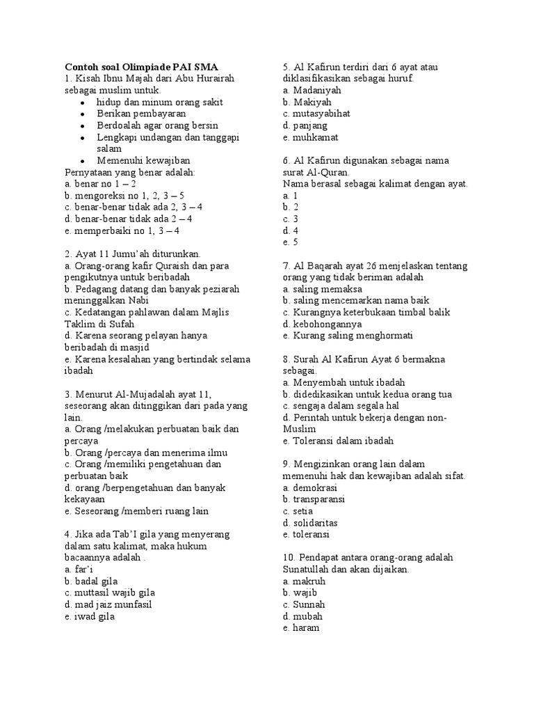 50 Contoh Soal Olimpiade PAI SMA dan Pembahasannya Lengkap untuk Latihan 2025