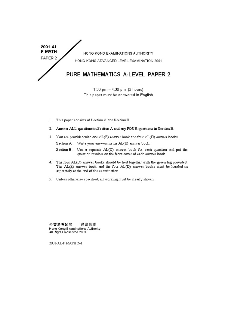 2001 Hong Kong A-Level Math Paper 2 | PDF | Ellipse | Tangent