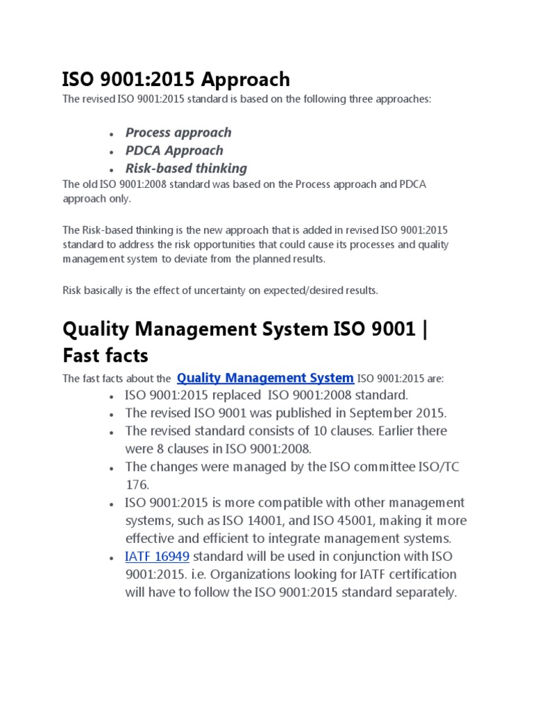 ISO 90012015 Approach | PDF | Iso 9000 | Quality Management