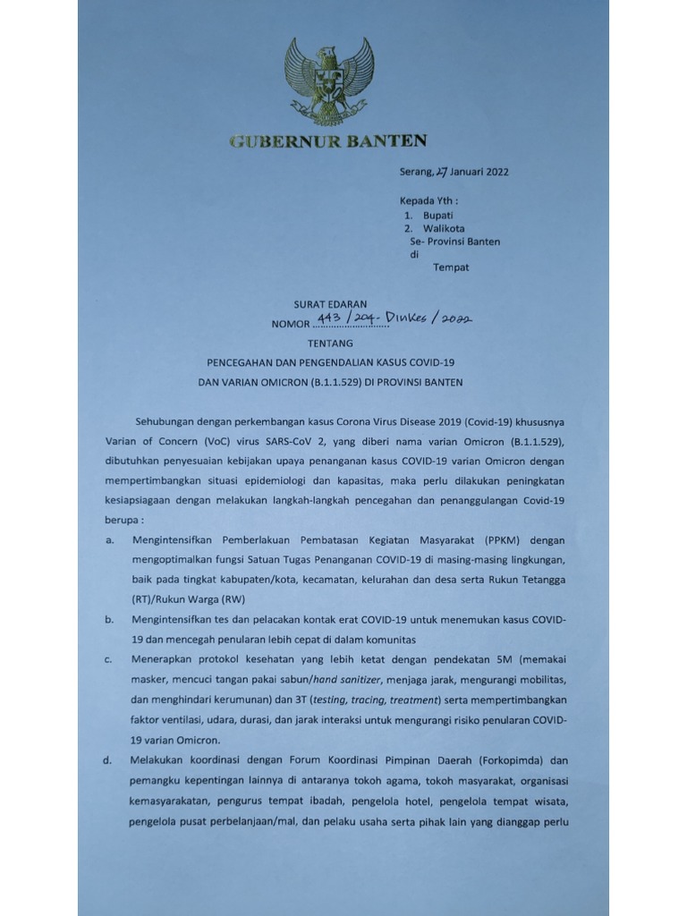 Surat Edaran Gubernur Banten | PDF