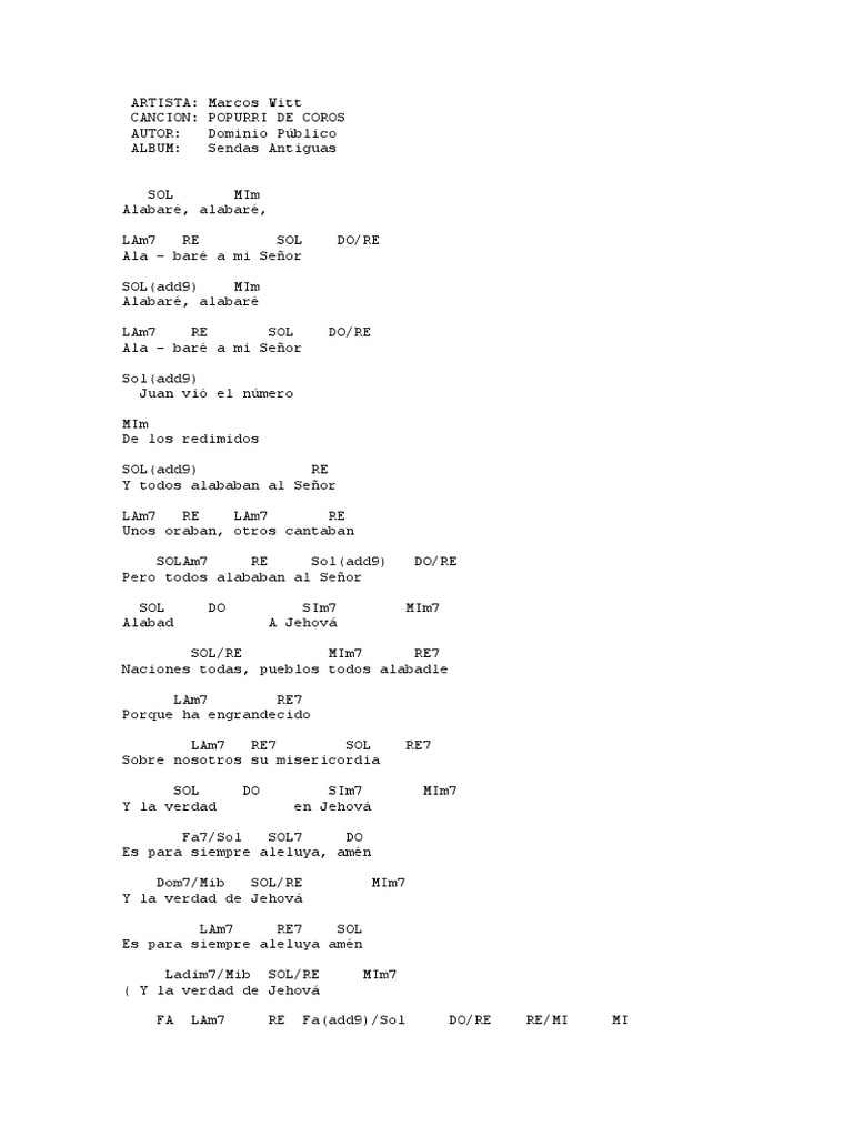 Acorde Popurri De Coros Pdf