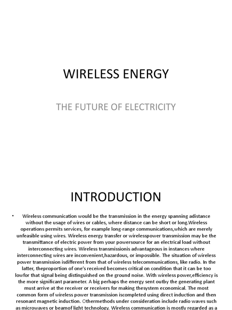 Wireless Energy The Future Of Electricity Pdf Wireless Electric