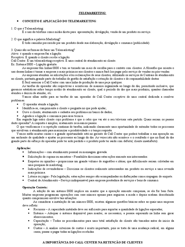 Redação Pronta Sobre Atendimento Ao Cliente Em Telemarketing