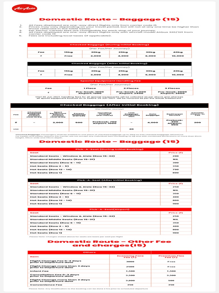 AirAsia Domestic Baggage Fees Guide | PDF | Airport | Baggage