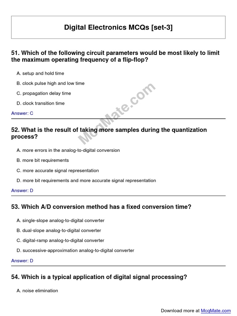 Digital Electronics Solved MCQs (Set3) PDF Analog To Digital