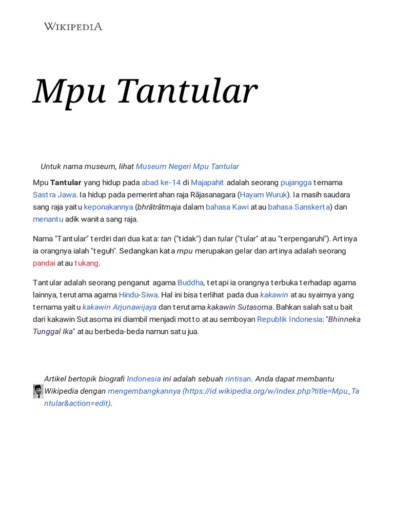 Mpu Tantular Wikipedia Bahasa Indonesia, Ensiklopedia Bebas PDF