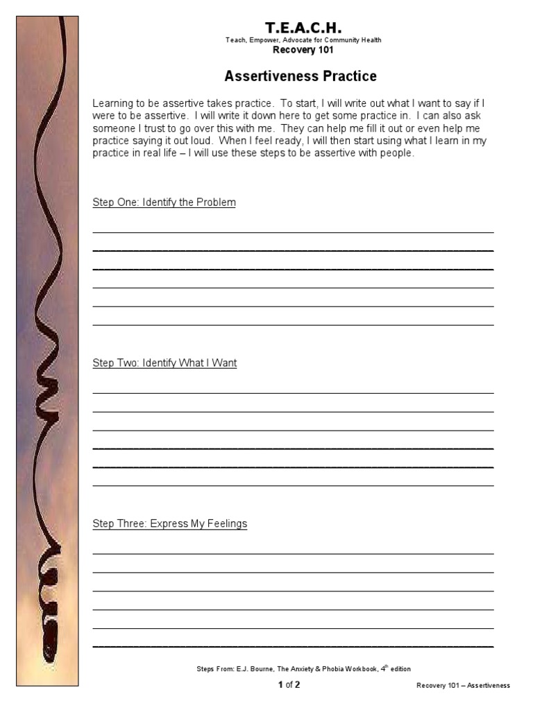 Assertiveness Assertiveness Practice Worksheet PDF Psychological