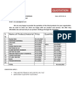 Quotation: S. N Name of Product/material Price Quantity Total Price