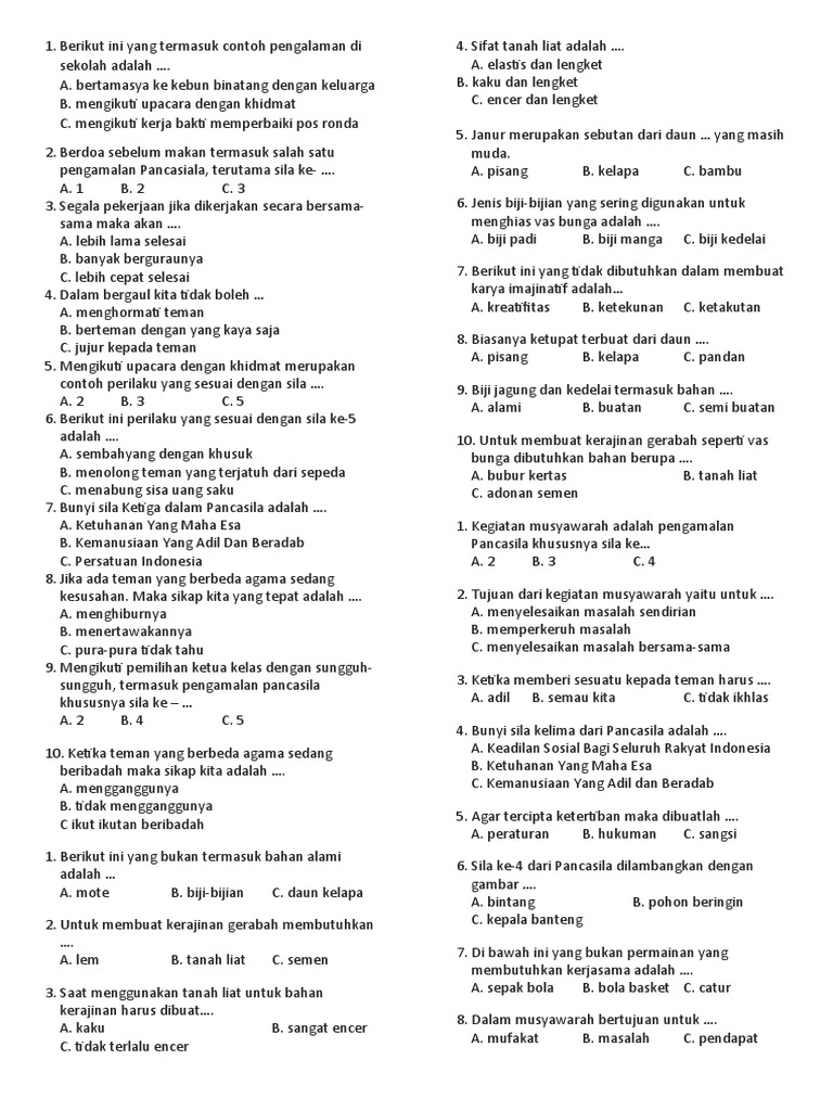 Mengasah Kreativitas dan Pengetahuan: Contoh Soal SBDP Kelas 2 Tema 5