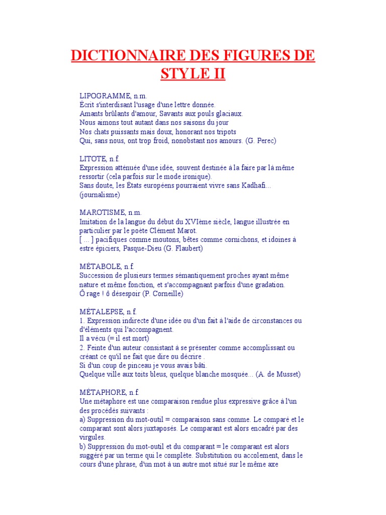 Figures de Style : Définitions et Exemples | PDF | Métaphore | Sémiotique