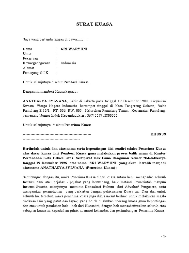 Surat Kuasa Hibah | PDF