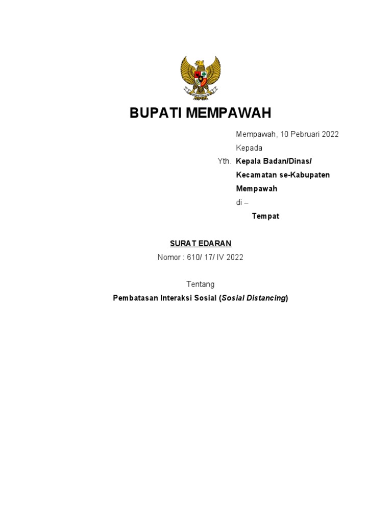 Surat Edaran Pembatasan Sosial Mempawah | PDF