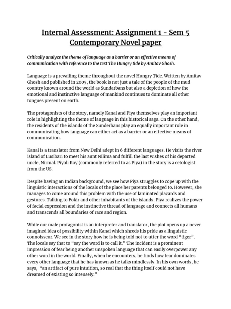 Internal Assessment - Assignment 1 - Sem 5 Contemporary Novel Paper ...