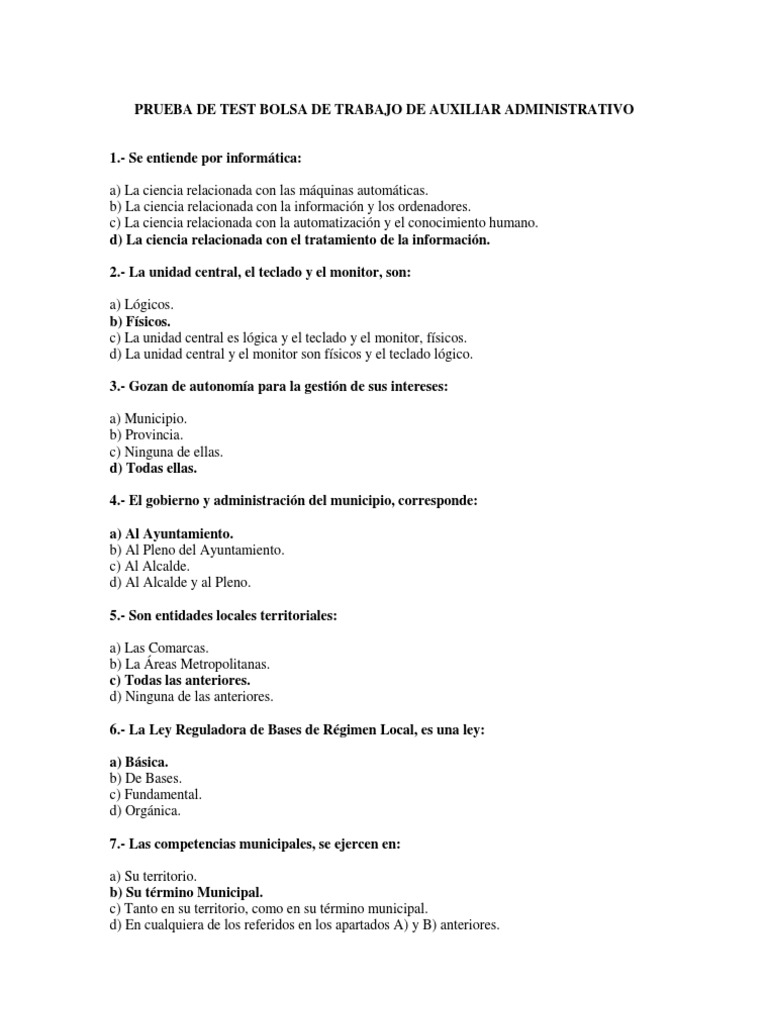 veneno móvil desierto Examen Bolsa Auxiliar Administrativo Ayuntamiento Paterna 2011 | PDF |  Gobierno local | Derecho Constitucional