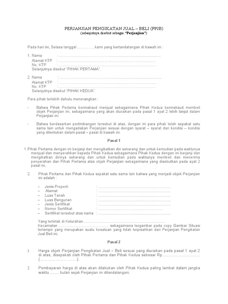 Format Perjanjian Pengikatan Jual Beli | PDF