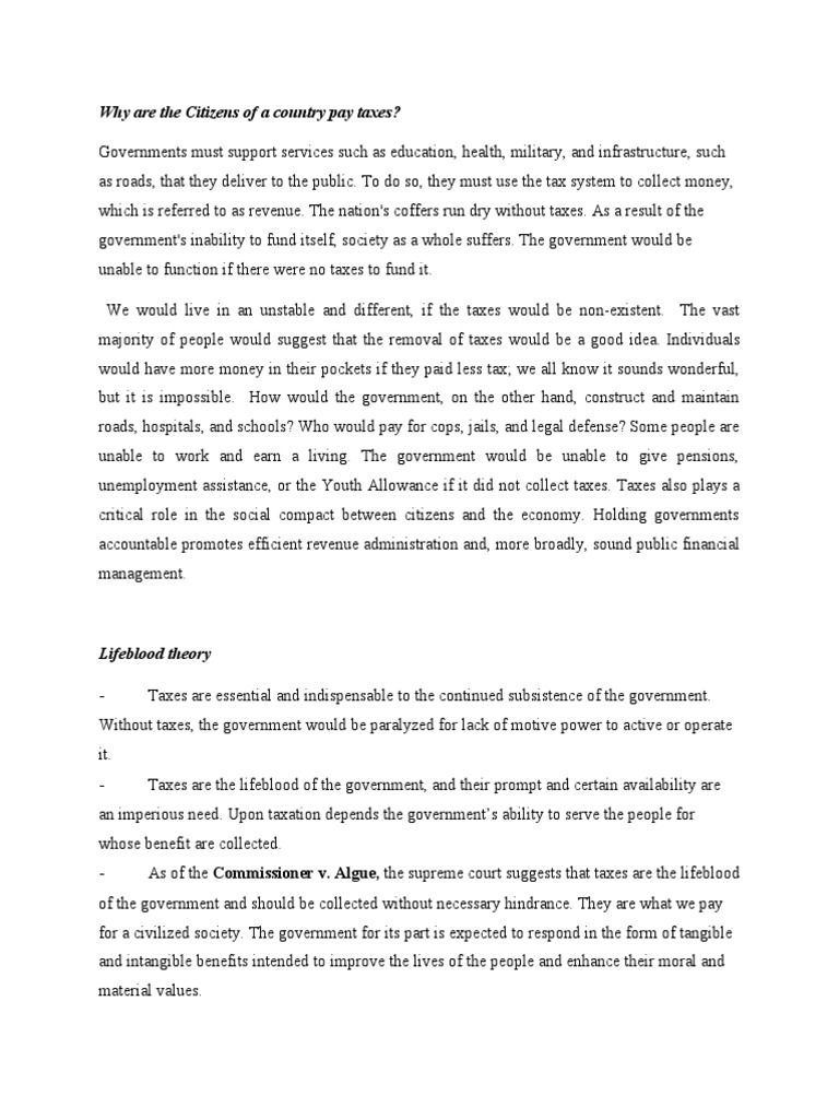 Why Are The Citizens of A Country Pay Taxes? PDF Taxes Injunction