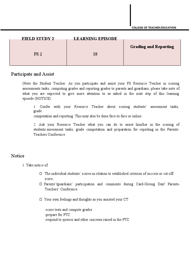 FS2 Episode 18: Grading and Reporting Guide | PDF | Teachers | Cognition