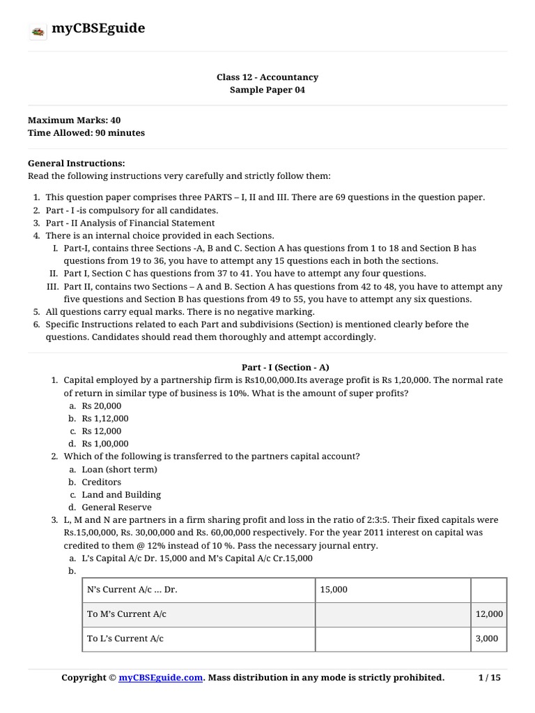 Mycbseguide: Class 12 - Accountancy Sample Paper 04 | PDF | Income ...
