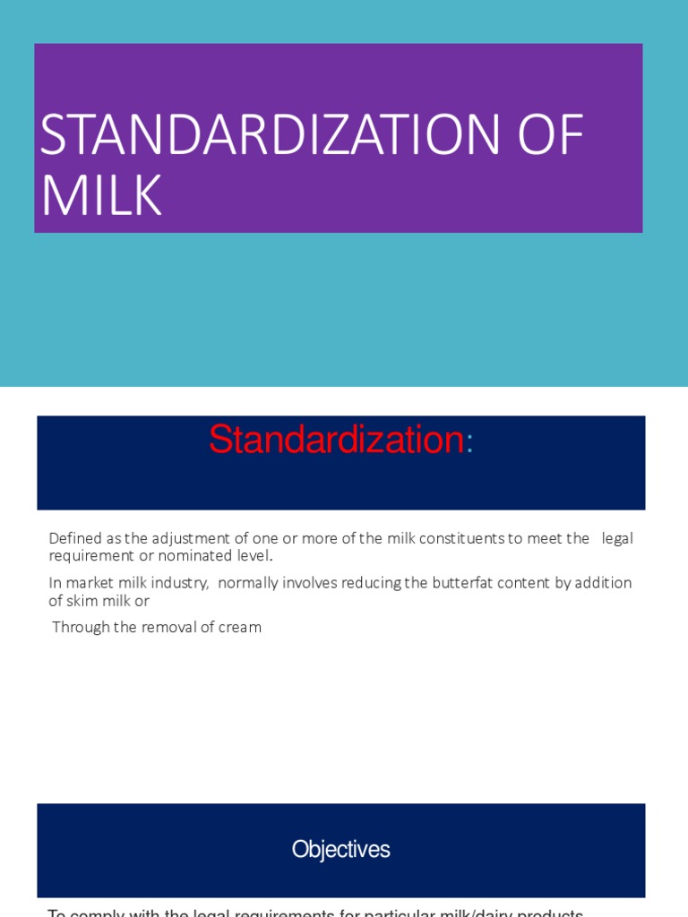 Milk Standardization Methods Explained | PDF | Milk