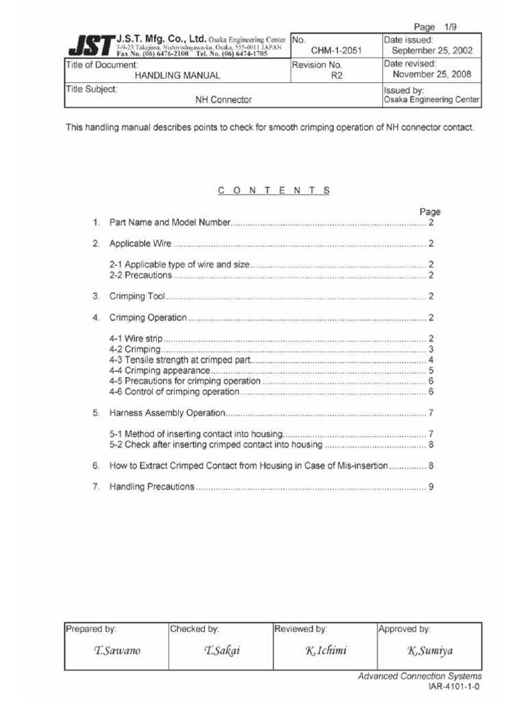 JST Handling Manual NH Connector PDF