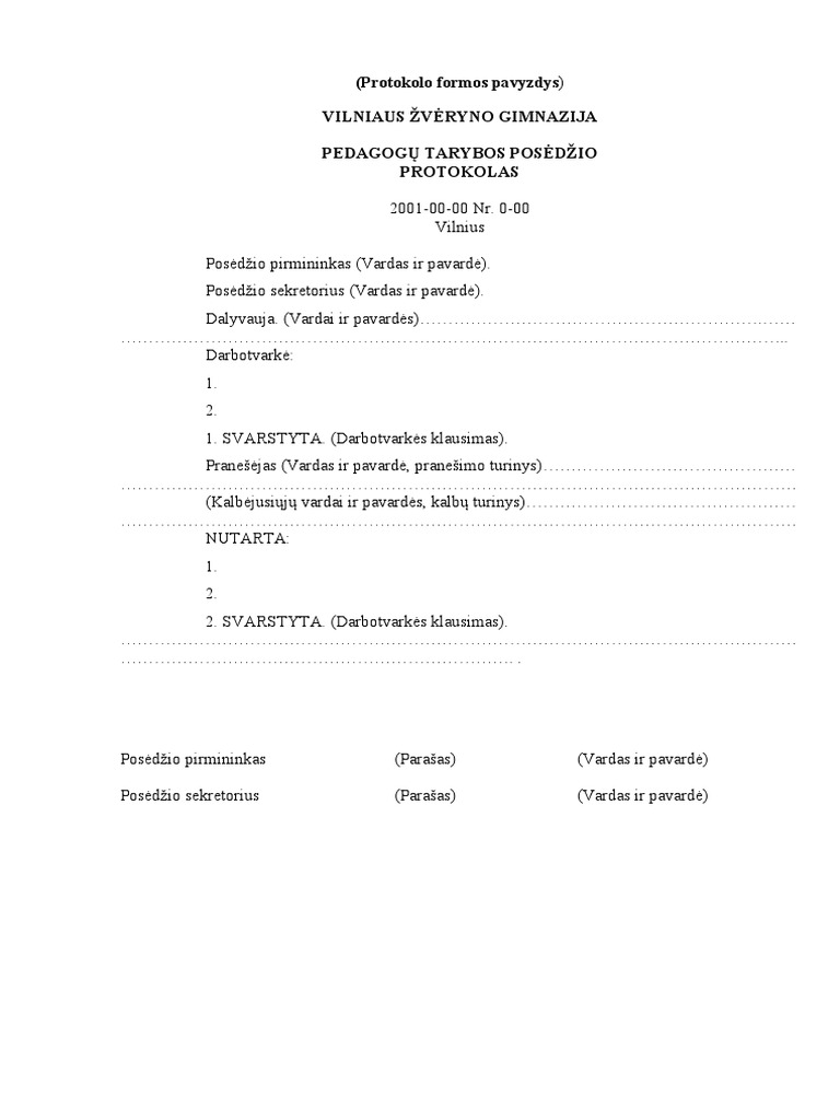 Protokolo Formos Pavyzdys | PDF
