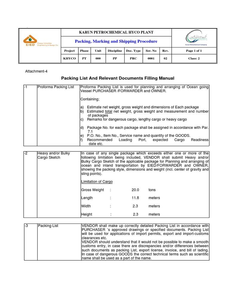 Packing, Marking and Shipping Procedure PDF Cargo Transport