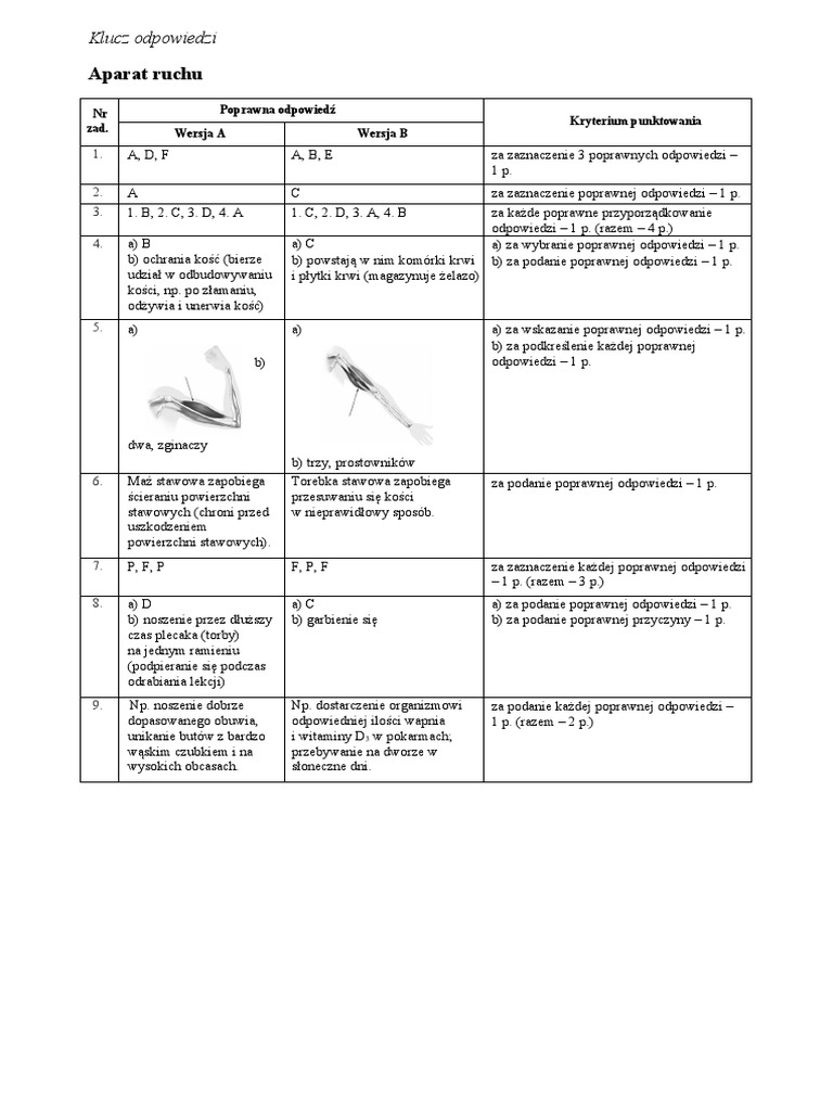 Sprawdzian Z Aparatu Ruchu Odpowiedzi Test Aparat Ruchu Klucz Odpowiedzi | PDF