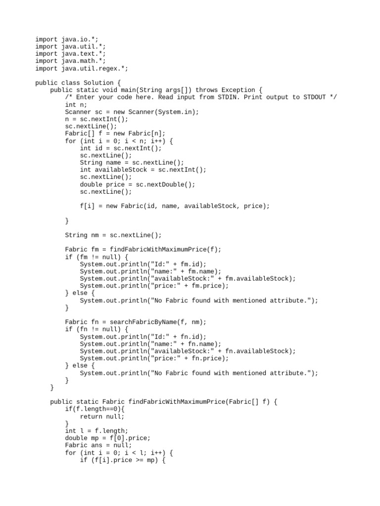Fabric Set Java | PDF | Software Development | Object Oriented Programming