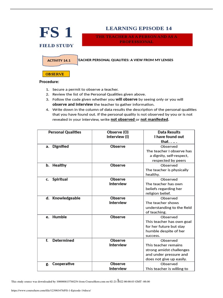 Fs 1 Episode 14 Pdf Teachers Curriculum
