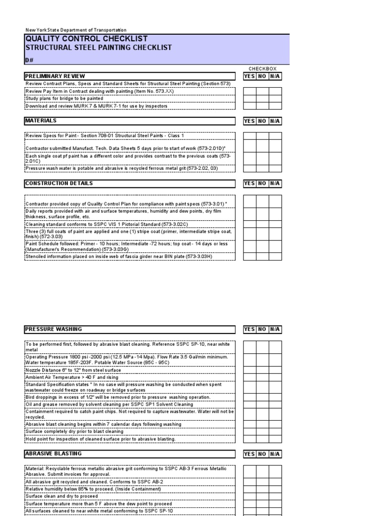 Quality Control Checklist Structural Steel Painting Checklist PDF Paint Abrasive