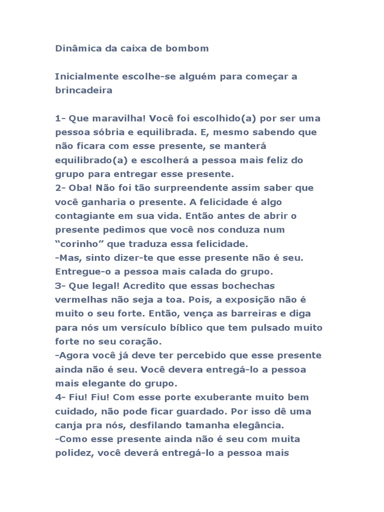 Dinâmica da caixa de bombom