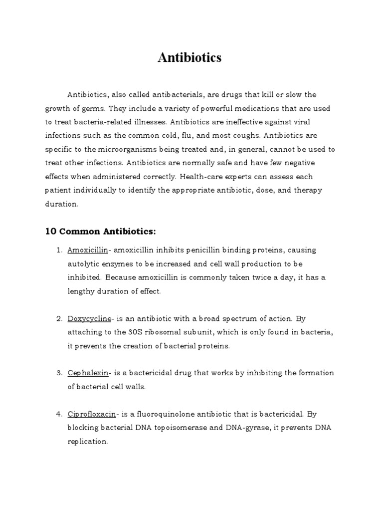 10 Common Antibiotics PDF Bacteria Ribosome