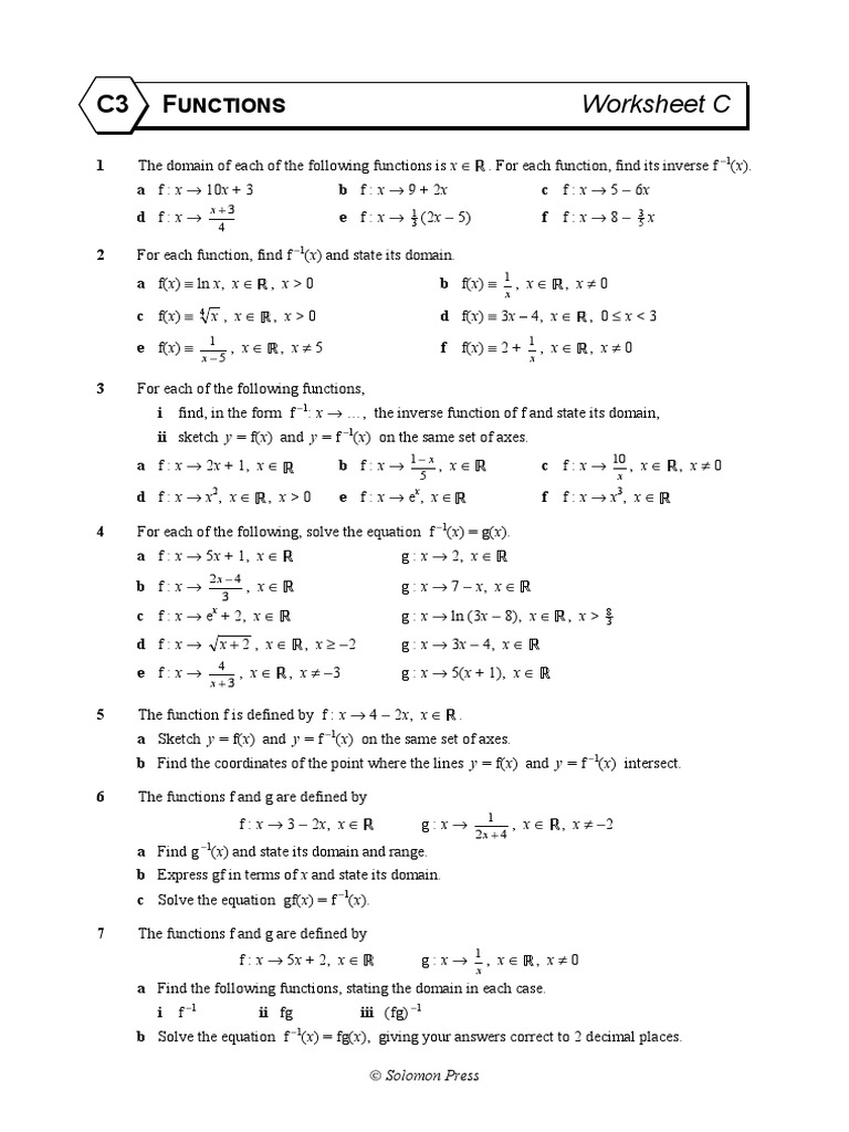 Inverse Functions Worksheet | PDF | Function (Mathematics) | Inequality ...