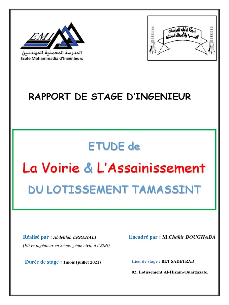 Calculer Les Indices De La Rangée Commune Aux Plans Schéma Rapport de Stage Ingénieur Etude de VRD D'un Lotissement | PDF | Étude  d'impact | Entrepreneur principal