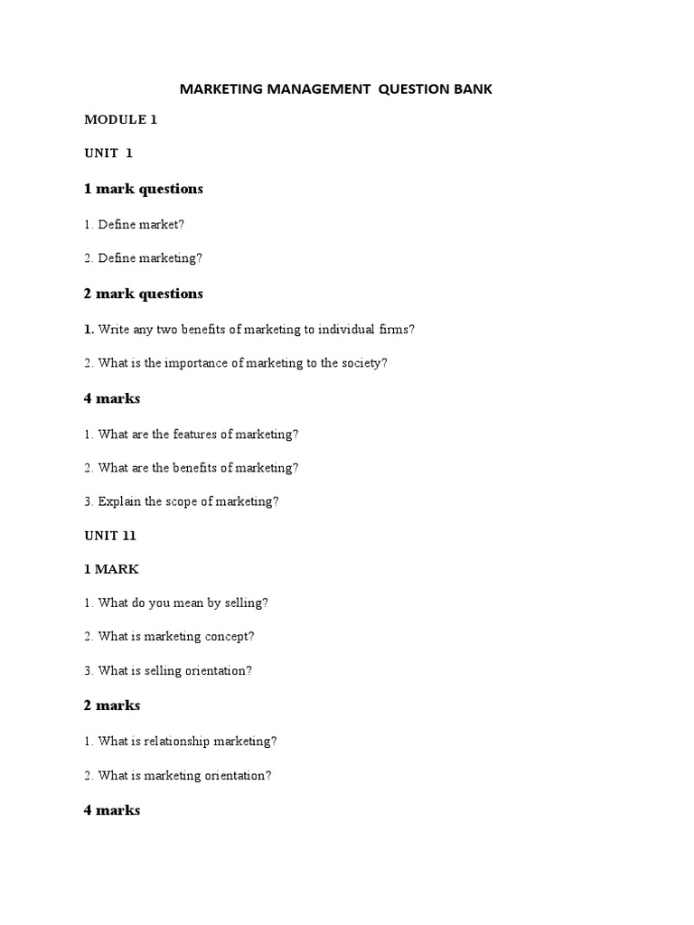 Marketing Management Question Bank | PDF | Market Segmentation | Marketing