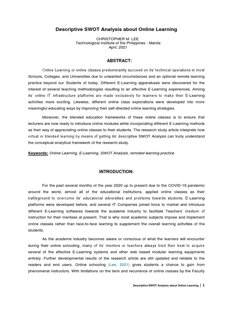 SWOT Analysis of Online Learning | PDF | Educational Technology ...