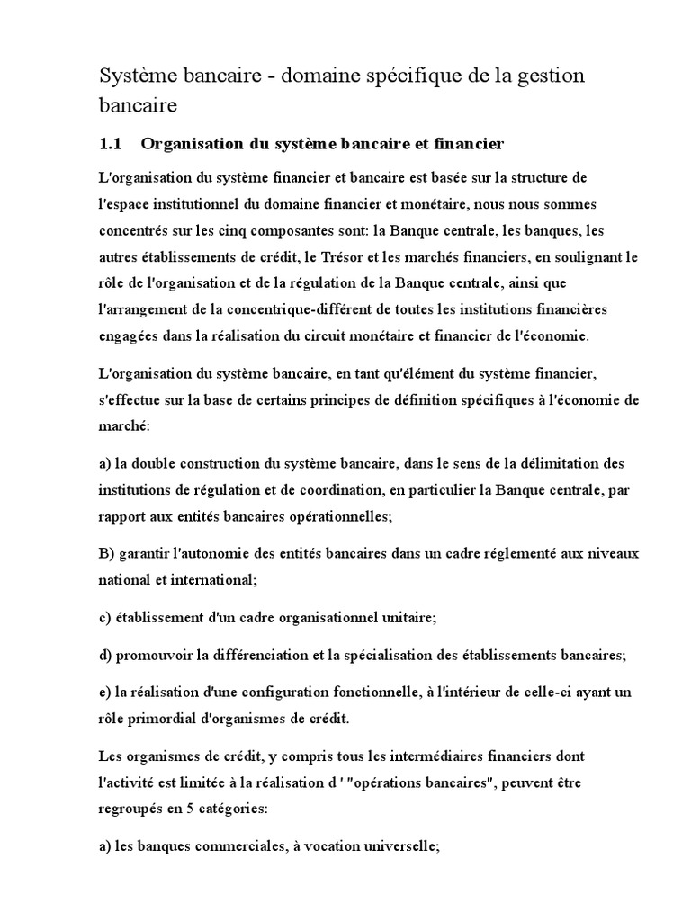 Organisation et Fonctions du Système Bancaire | PDF | Banques | Argent