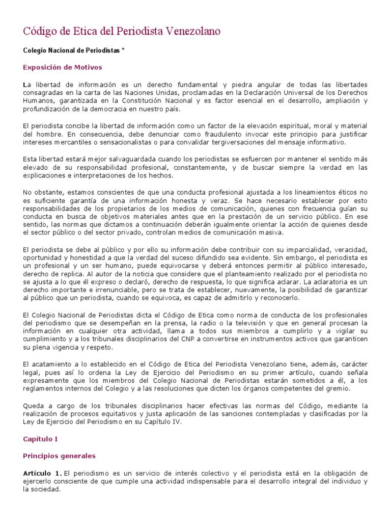 Código de Etica del Periodista Venezolano