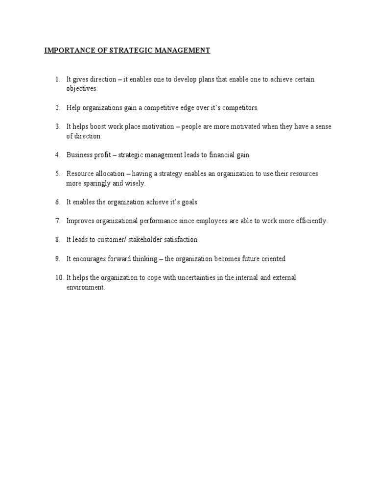 Significance of Strategic Management | PDF