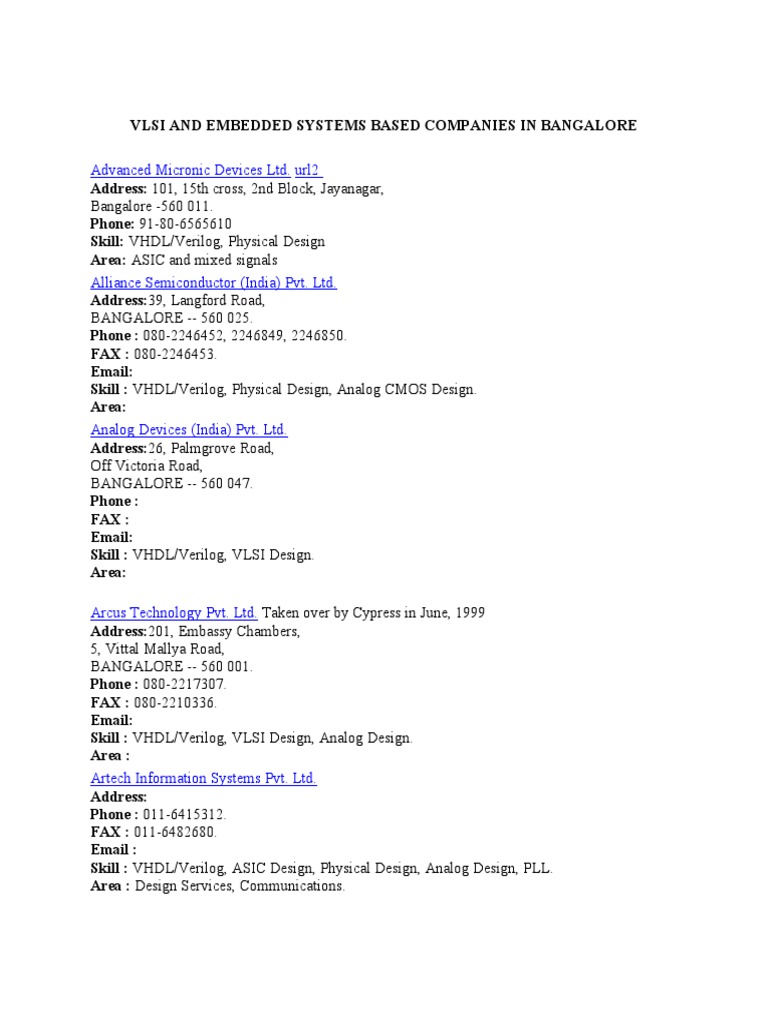VLSI Companies in Bangalore Overview | PDF | Electronic Design ...